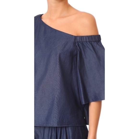 NEW Tibi One-Shoulder Chambray Bell Sleeve‎ Top 0 - Picture 4 of 8